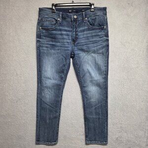 BKE Jeans Mens 38X28 Mason Tapered Leg Blue Stretch Denim Whiskered Casual